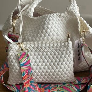 Ah dorned Lily Medium woven neoprene crossbody tote in white SOLD
